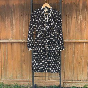 Long sleeve, ascot collared black and white dress